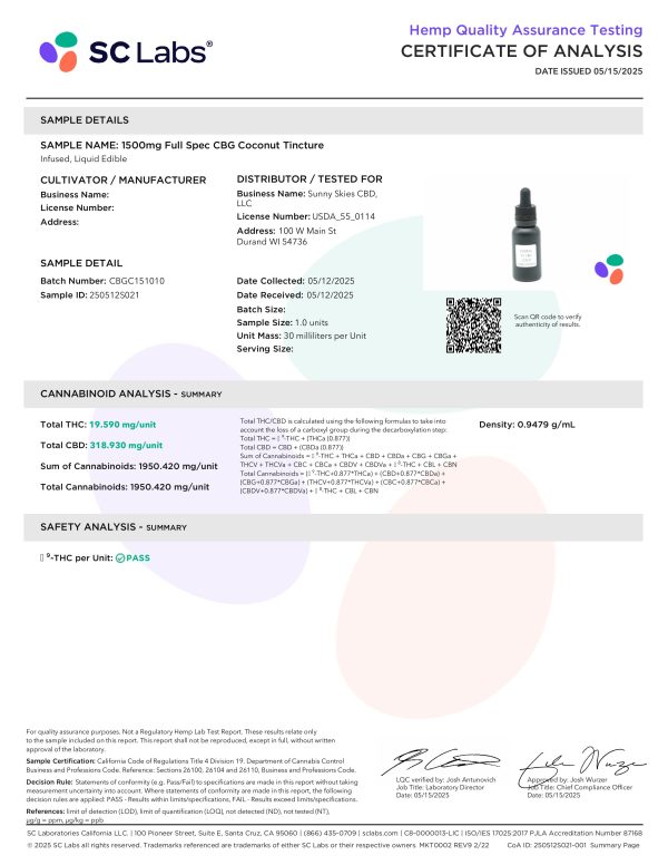 Sunny Skies Full Spectrum Coconut CBG Tincture - Image 6