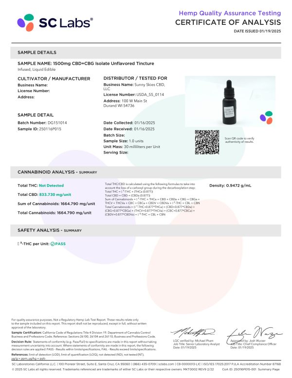 Sunny Skies Isolate CBD : CBG Tincture - Image 4