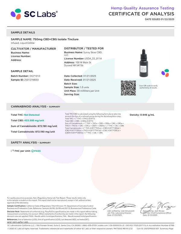 Sunny Skies Isolate CBD : CBG Tincture - Image 2