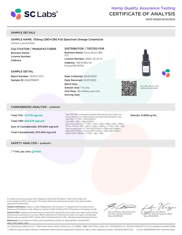 Sunny Skies Full Spectrum CBD : CBG Tincture - Image 4