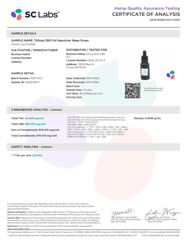 Sunny Skies Full Spectrum CBD : CBN Sleep Drops - Image 4
