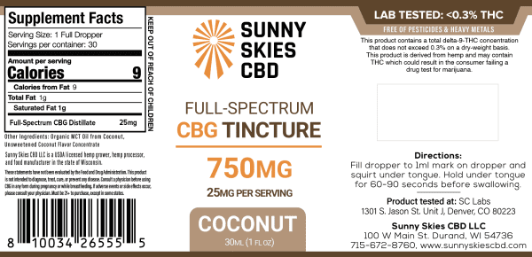 Sunny Skies Full Spectrum Coconut CBG Tincture - Image 2